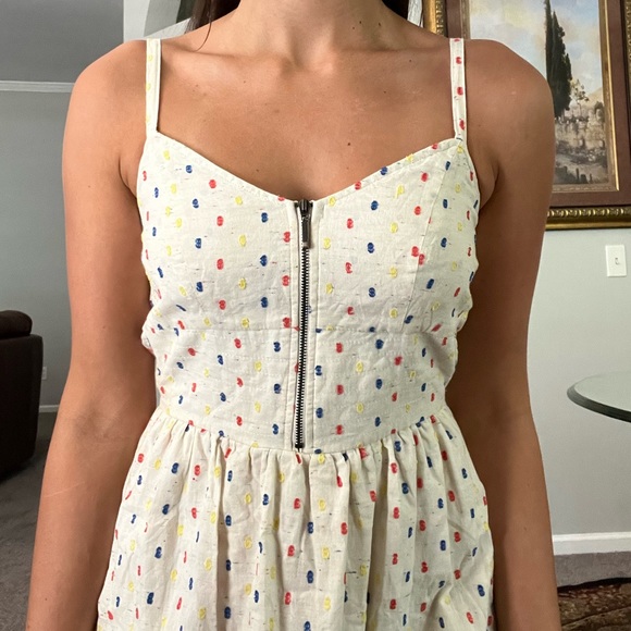 Cream Multicolor Polkadot Front Zipper Dress - Picture 3 of 8